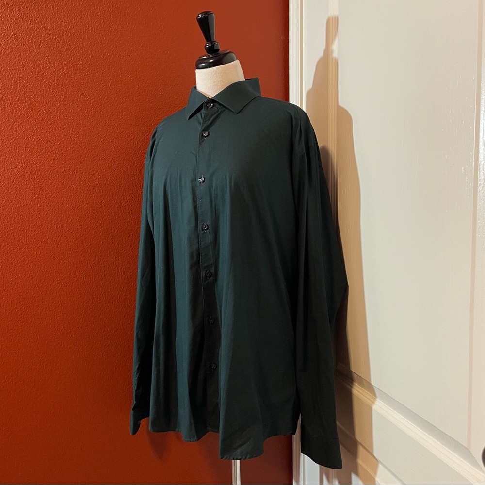 Jared Lang Men’s Forest Green Speckled Button Down Long Sleeve Slim Dress Shirt